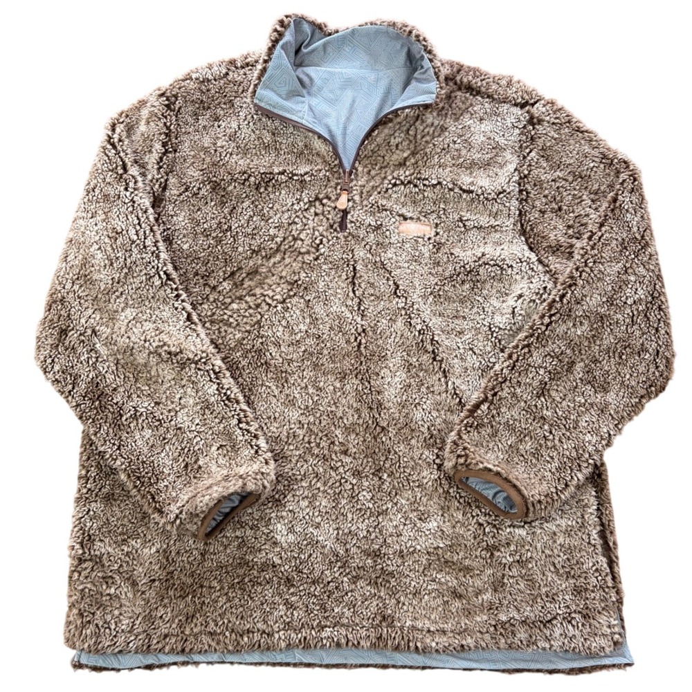 USA Palm Mens XXL Sherpa Fleece Quarter Zip Pullover Brown Soft Cozy Warm Jacket